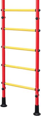 Шведская стенка детская №2 с фиксированным турником, лестницей, канатом, кольцами, красная