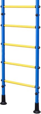Шведская стенка детская в распор №2 с съемным турником, лестницей, канатом, кольцами, синяя